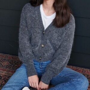 Quince Baby Alpaca Wool Cropped Cardigan In Charcoal Gray Size Medium